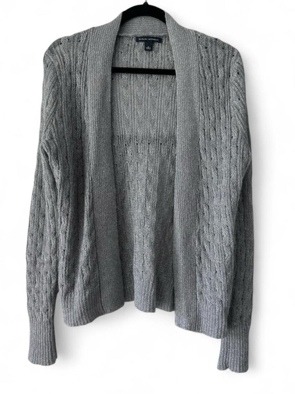 Banana Republic Light Gray Cable Knit Open Cardigan Wool Mohair mix L